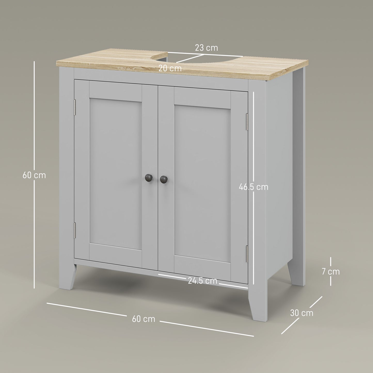 Kleankin Under Sink Cabinet, Bathroom Sink Cabinet with 2 Doors, Pedestal Under Sink Design, Freestanding Bathroom Cupboard with Adjustable Shelf, Grey