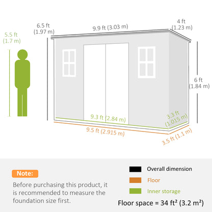 Large PP & Aluminium Garden Storage Shed | Built-In Floor | Double Doors | Lock & Keys | 2 Windows | 2 Vents | UV-Resistant | 40kg/m² Snow Load | 303x123x197cm | 3.2m² | Mowers Bikes & Tools | Grey