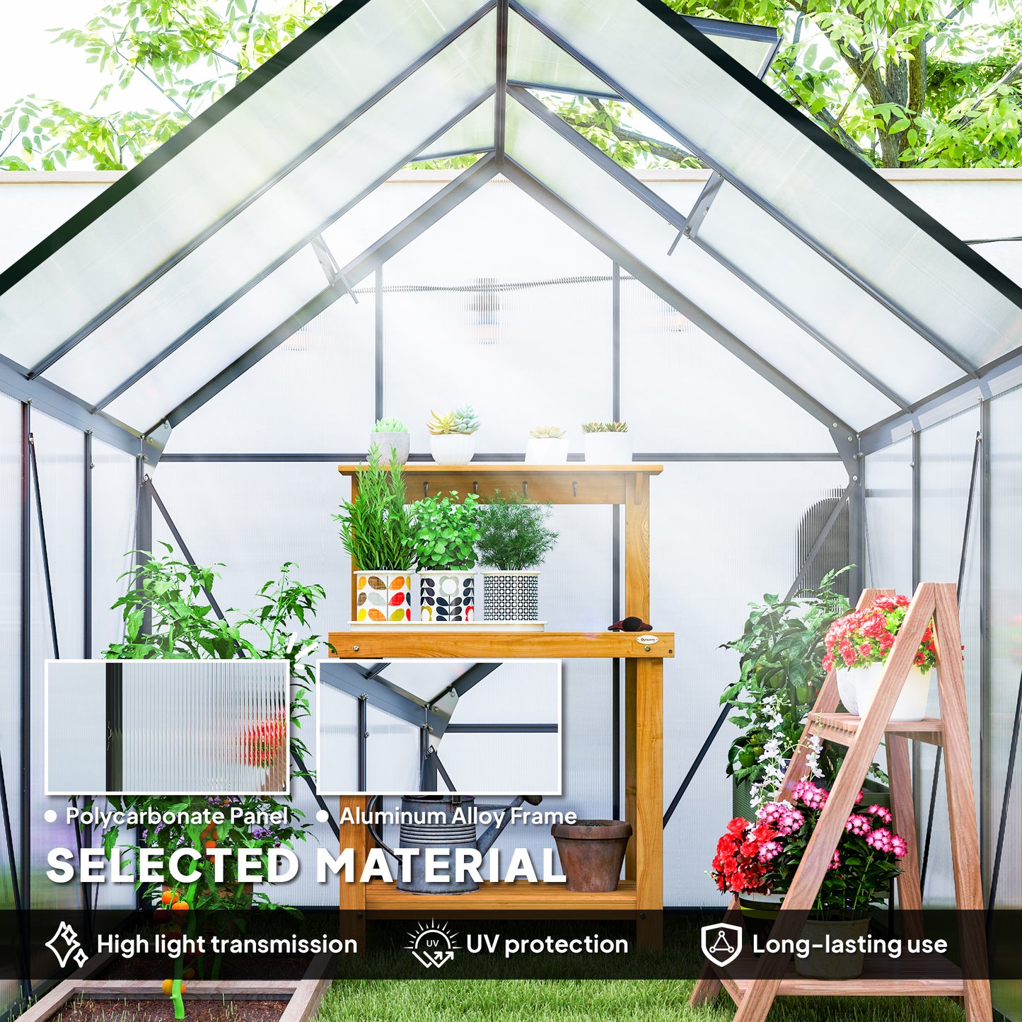 Outsunny 190 x 190cm Walk-In Polycarbonate Greenhouse - Grey