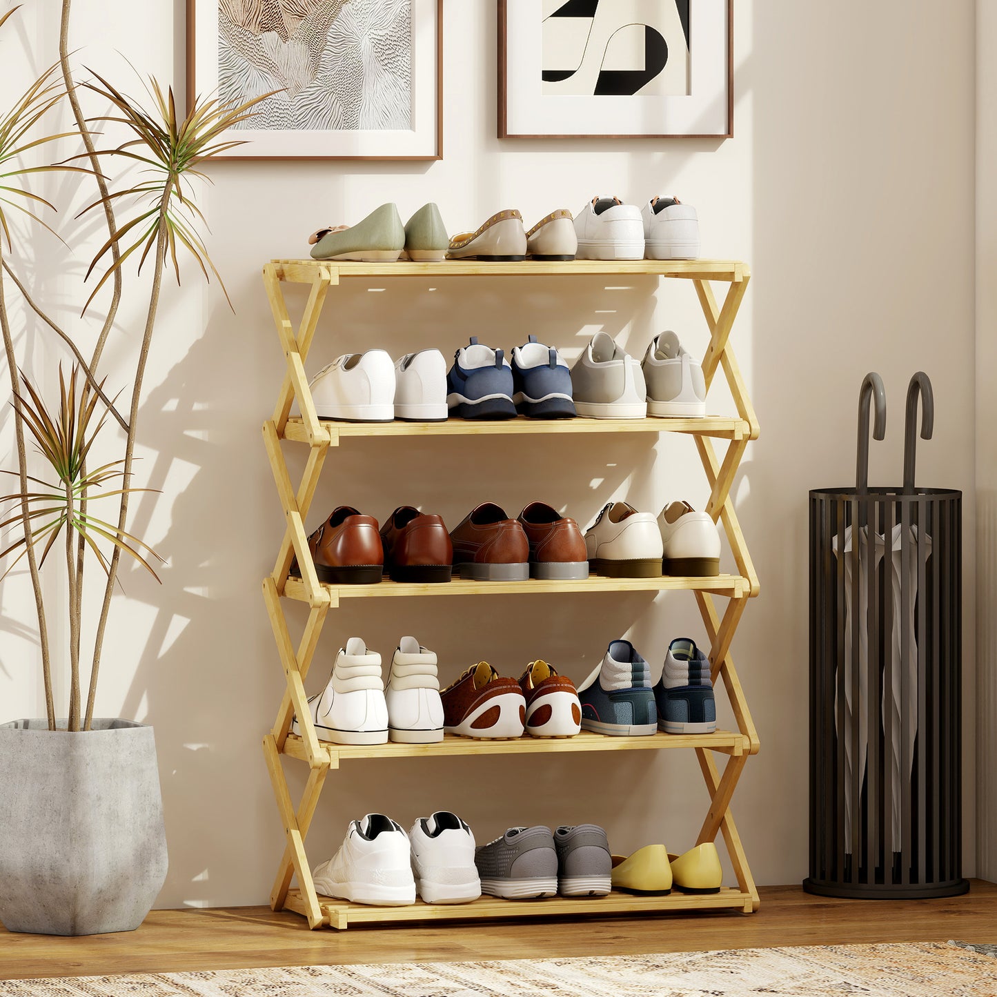 5-Tier Bamboo Shoe Rack, No Assembly - Natural