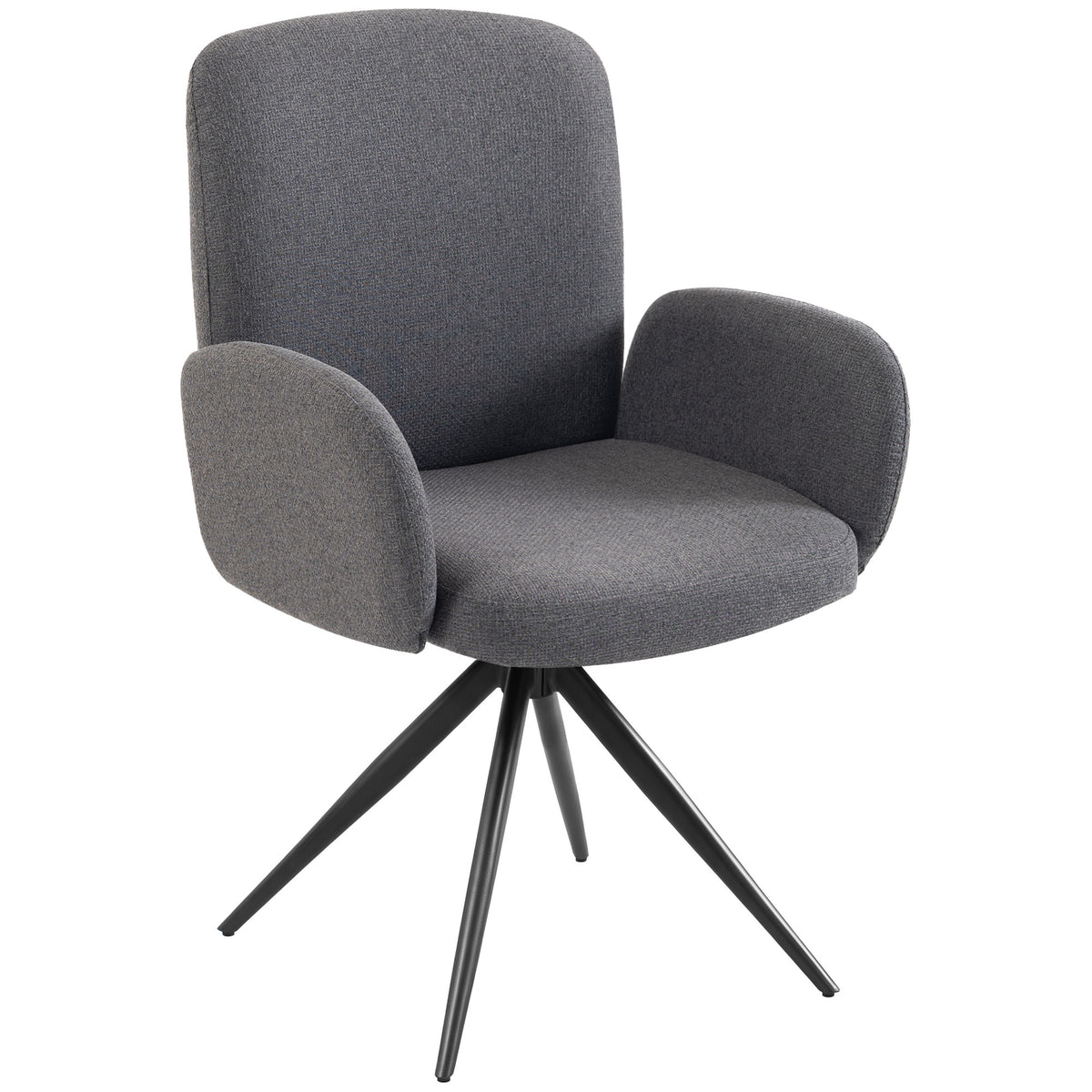 360° Swivel Accent Chair | Linen-Look Upholstery, Curved Back & Padded Arms | 7cm Seat Cushion & Black Steel Base | Brown, Light Green or Grey