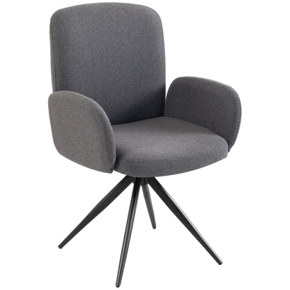 360° Swivel Accent Chair | Linen-Look Upholstery, Curved Back & Padded Arms | 7cm Seat Cushion & Black Steel Base | Brown, Light Green or Grey