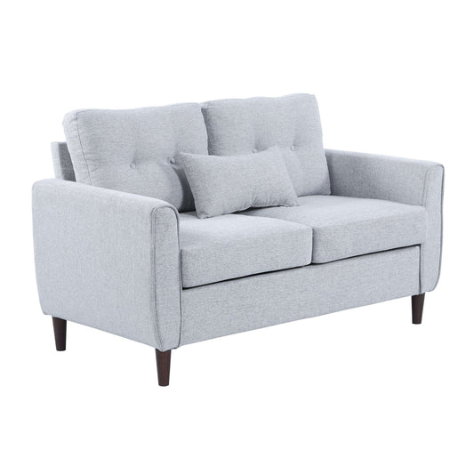 2 Seat Sofa Double Sofa Loveseat Fabric Wooden Legs Tufted Design for Living Room, Dining Room, Office, Light Grey