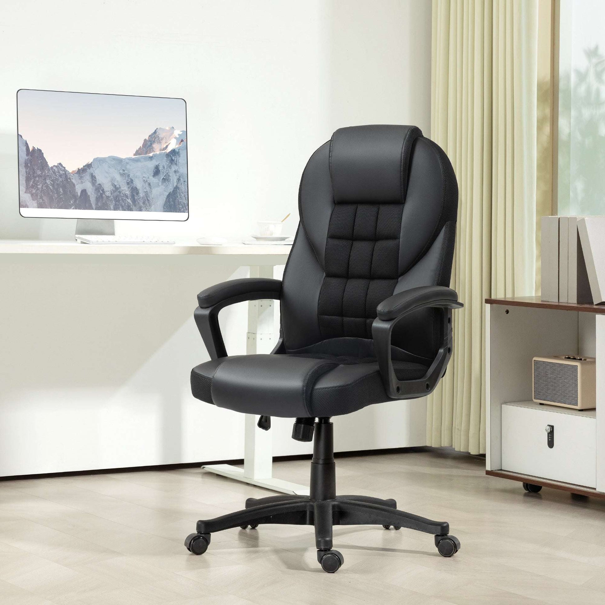 Executive Office Chair, PU Leather High Back Desk Chair, Swivel Computer Chair with Adjustable Height and Tilt Function, Black