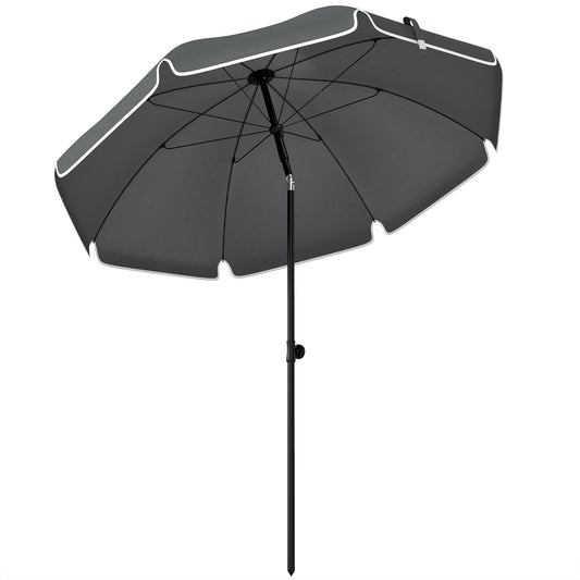 Beach Umbrella Parasol | 1.8m | 30° Tilt | UPF30+ | Adjustable 130-210cm | Sand Anchor | Carry Bag | Dark Grey