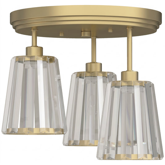 3-Light Crystal Glass Ceiling Light | Triple E27 Sockets | Clear Crystal Shades | Ø32cm | 40–120W | 220–240V | Hallway Bedroom Living Room | Bulbs Not Included | Gold Tone
