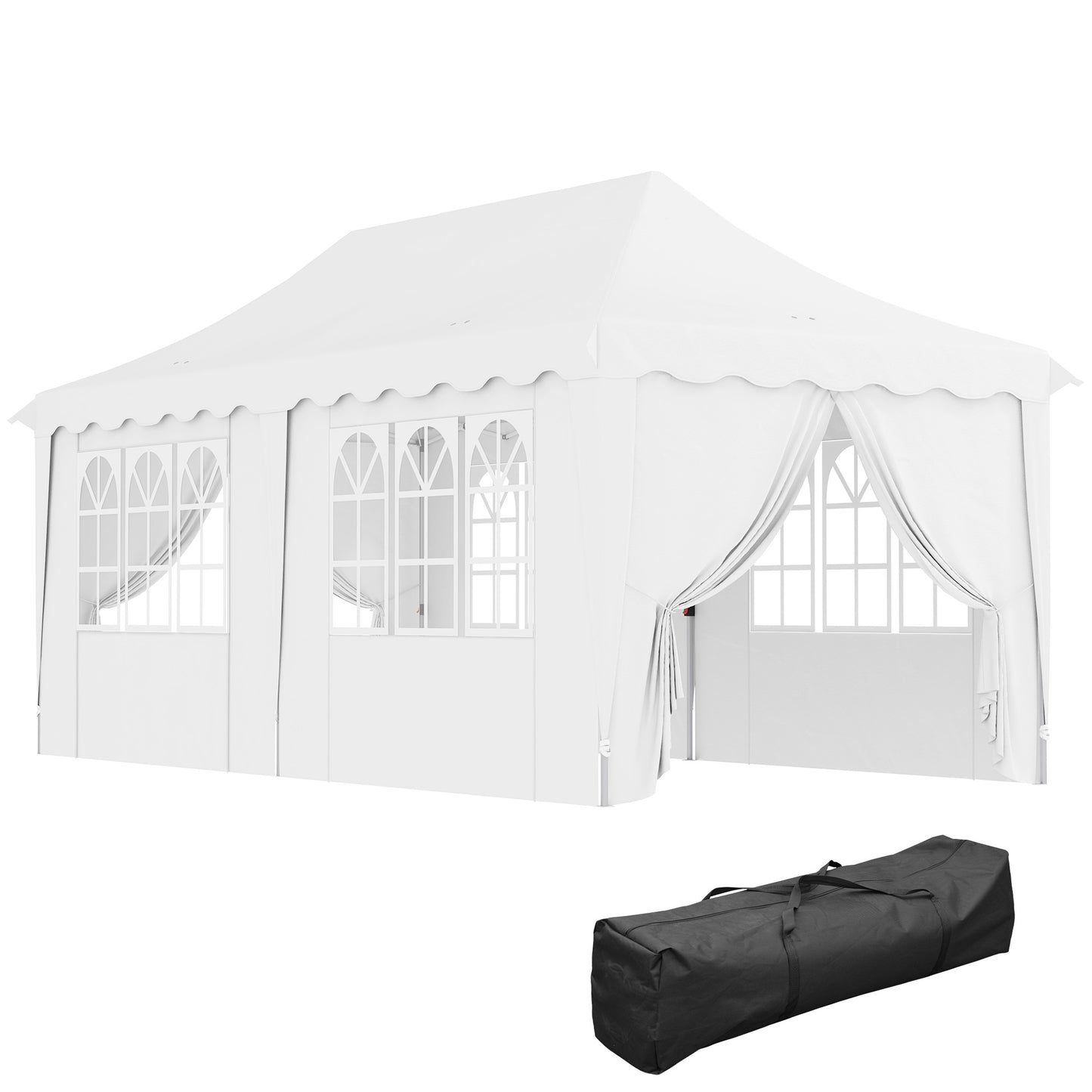 Outsunny 3 x 6m Pop Up Gazebo with Sides, UPF50+ Height Adjustable Party Tent Instant Event Shelter with Carry Bag and Sand Bags for Garden, Patio, White