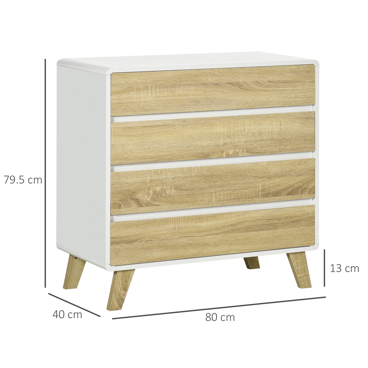 Retro Vintage Style Chest of Four Drawers - Wood-Effect/White