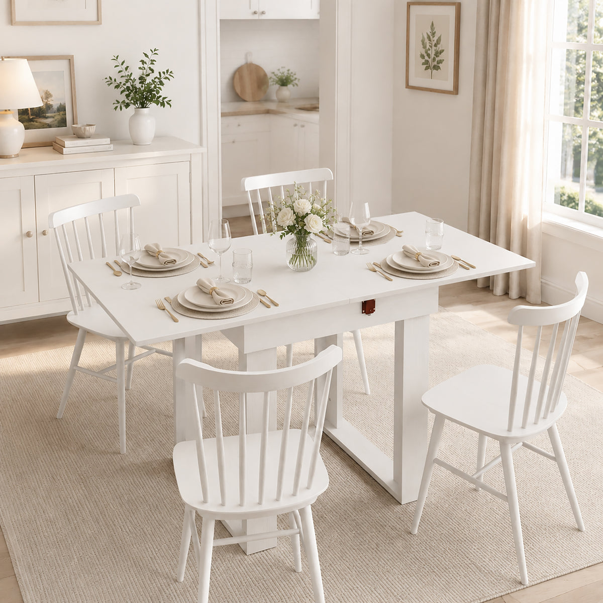 Extendable Folding Dining Table with Hidden Storage | Steel Rail | 70cm to 140cm | Seats 2 to 4 | Melamine Particleboard | Non-Slip Felt Pads | Wall-Flat Storage | White | 140x70x76.5cm | 80kg Capacity