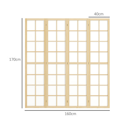 4 Panel Folding Room Divider, Freestanding Room Separator, Indoor Privacy Screen for Living Room, Bedroom, 160 x 170cm