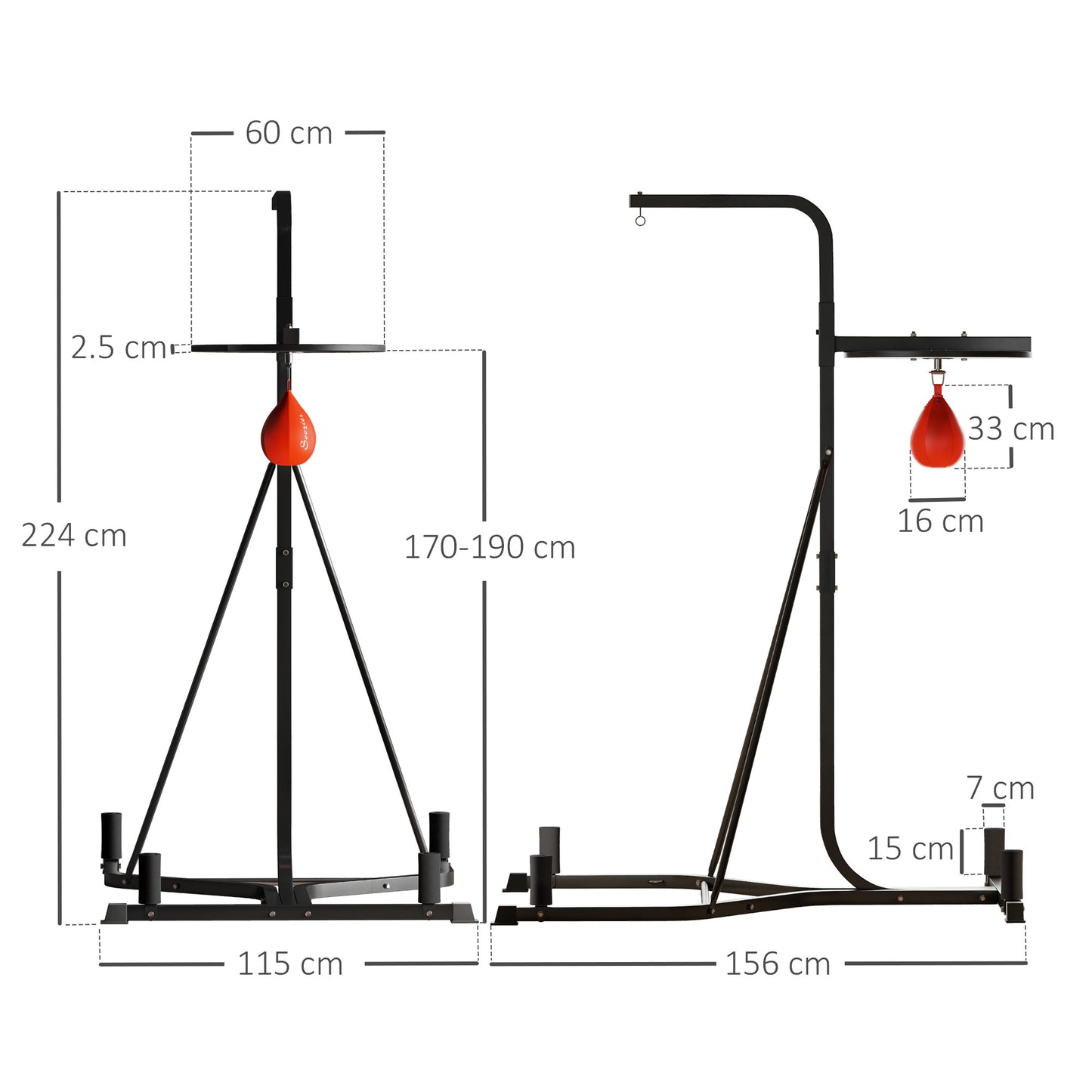 170-190cm Freestanding Boxing Punch Bag Hanger & Speed Ball Station Platform Hanging Frame Home Gym, Black