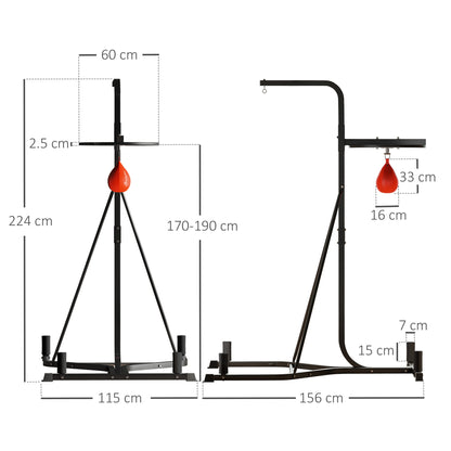 170-190cm Freestanding Boxing Punch Bag Hanger & Speed Ball Station Platform Hanging Frame Home Gym, Black
