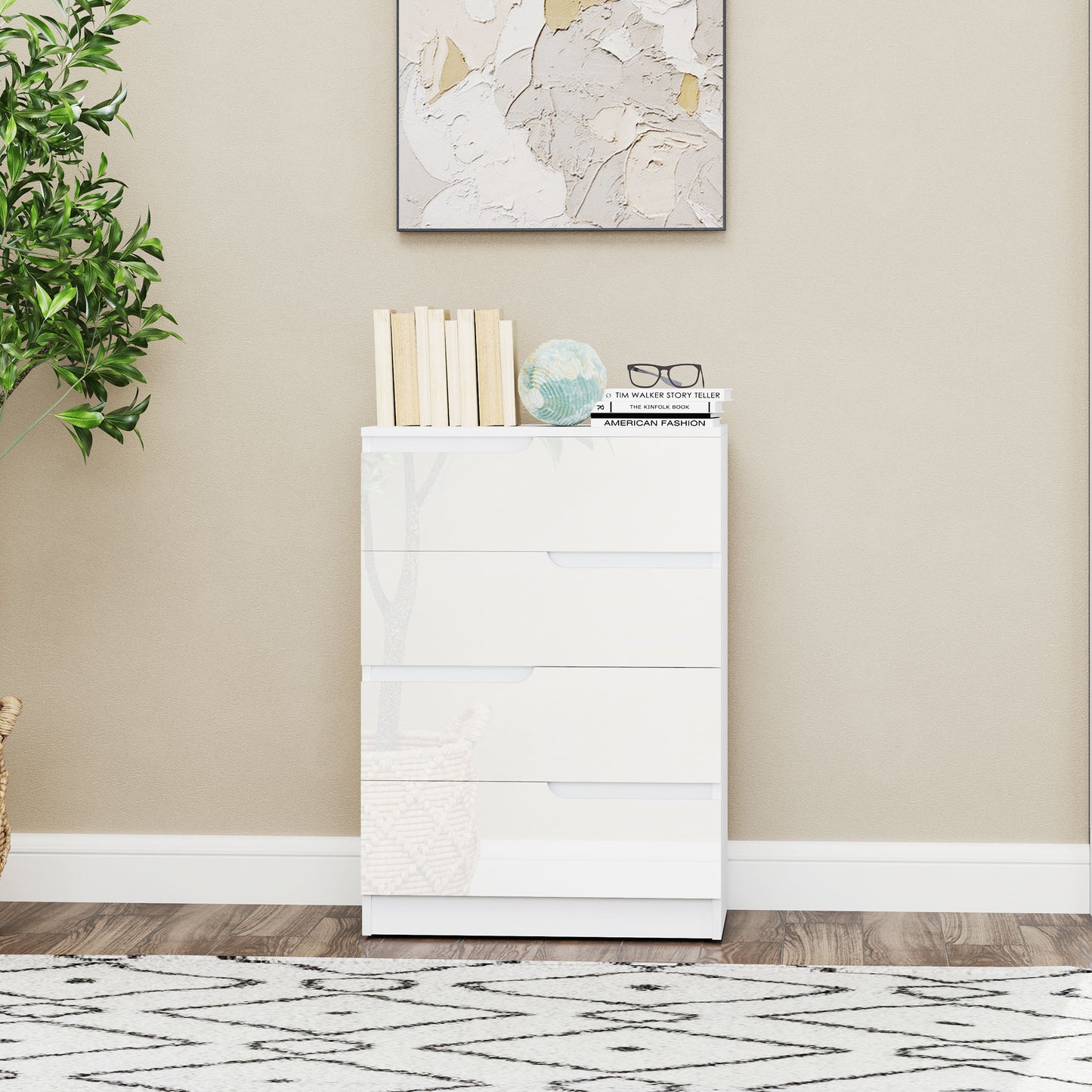 4 Drawer Chest of Drawers, Modern Dresser for Bedroom, Living Room, 60 x 40 x 85cm, White