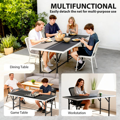 SPORTNOW 5ft Mid-Size Table Tennis Table | Black | 152x76x70cm | Folds to 76x76x12cm | E1 MDF Top | Steel Frame | Removable Net 78x12cm | Safety Locks | 2 Paddles & 3 Balls Included