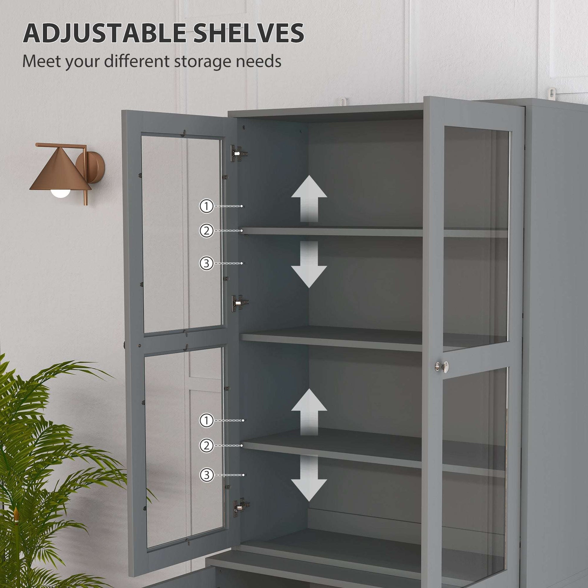 Double Storage Display Unit Cabinet - Grey