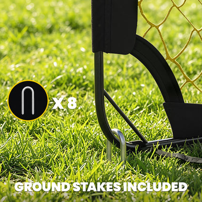 Set of 2 Pop-Up Football Goals | Instant Open & Fold Flat | Fibreglass Poles & Metal Tubes | Polyester Net | Oxford Edging | 8 U-Shaped Stakes | Carry Bag | 150x110x110cm | Age 5+ | Yellow & Black
