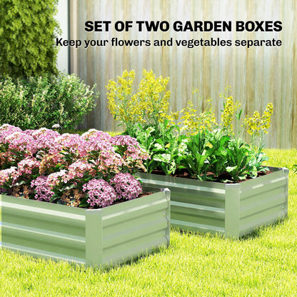 Set of 2 Galvanised Steel Raised Garden Beds | Open Bottom | Direct Soil Contact | No Waterlogging | Easy Assembly | Use Together or Alone | 100x60x30cm | Light Green