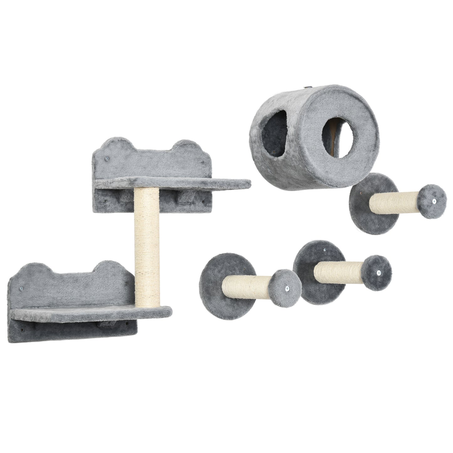 PawHut 5 Piece Cat Wall Furniture with Perch, Cat House, Scratching Post