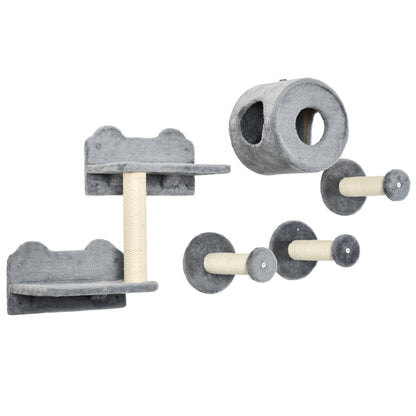 PawHut 5 Piece Cat Wall Furniture with Perch, Cat House, Scratching Post