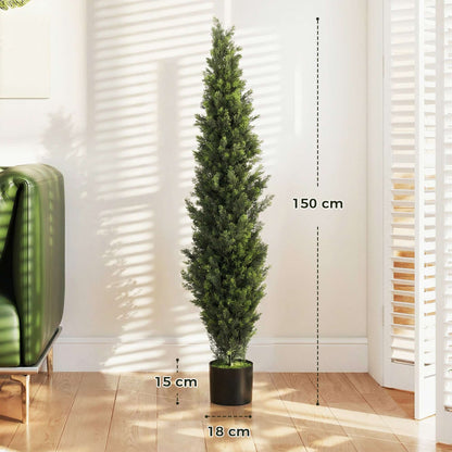 Set of 2 Artificial Cypress Trees | 150cm | 2035 PE Leaves | Shapeable Branches | Cement Base | No Maintenance | Green