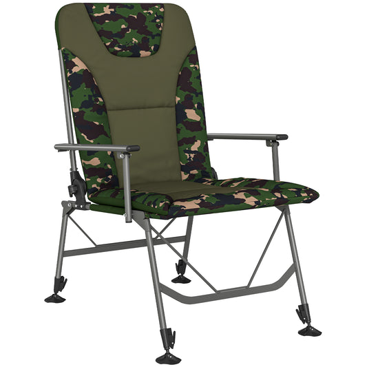 Padded Reclining Camping Chair | 175° Recline | 18D Foam | 600D Oxford | 200kg | Adjustable Height 45-58.5cm | 360° Pivoting Feet | Camouflage