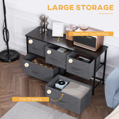 Chest of Drawers, 5 Drawer Fabric Dresser with Steel Frame, Adjustable Feet, Storage Organizer Unit for Bedroom, Living Room, Dark Grey