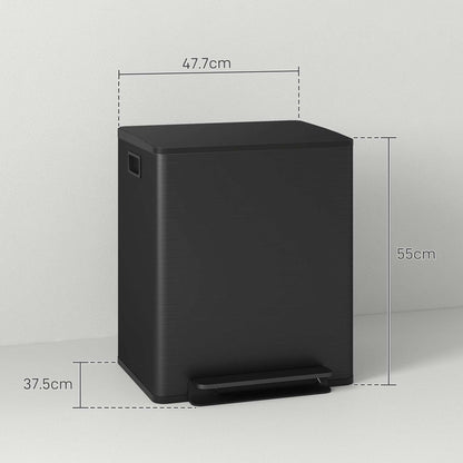 50L Dual Compartment Stainless Steel Bin, with Deodoriser Holders - Black
