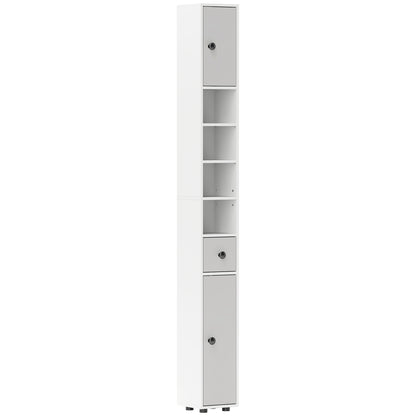 Kleankin 180cm Slim Bathroom Cabinet, with Drawer, Shelves and Cupboards - Light Grey
