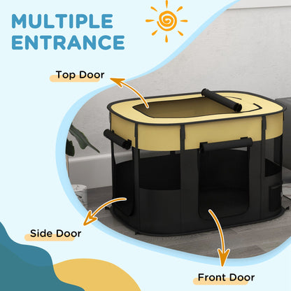 PawHut Foldable Camping Dog Pen with Storage Bag for Indoor/Outdoor Use, Yellow