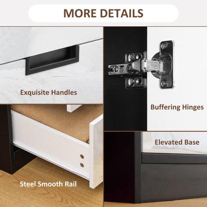 2 Door Wardrobe, Modern Wardrobe with 3 Drawers and Hanging Rod for Bedroom, High Gloss White