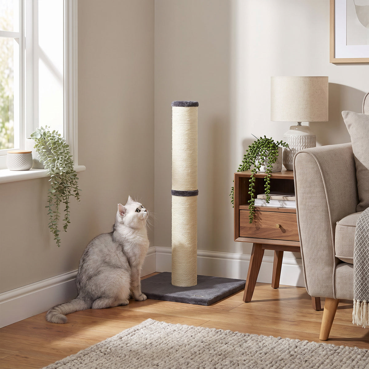 80cm Cat Scratching Post | Dark Grey Sisal Rope Claw Scratcher with Plush Base | 5kg