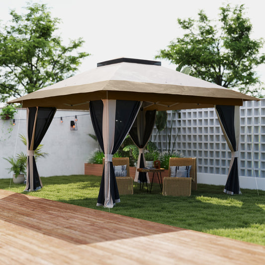 3.6x3.6m Pop-Up Gazebo | UPF50+ Oxford Fabric | Removable Mesh Walls | 3-Height Adjustment 260-280cm | 8 Drainage Holes | 4 Guy Ropes, 12 Ground Stakes & 4 Sandbags | Wheeled Carry Bag | Fits 8-12 People | Beige