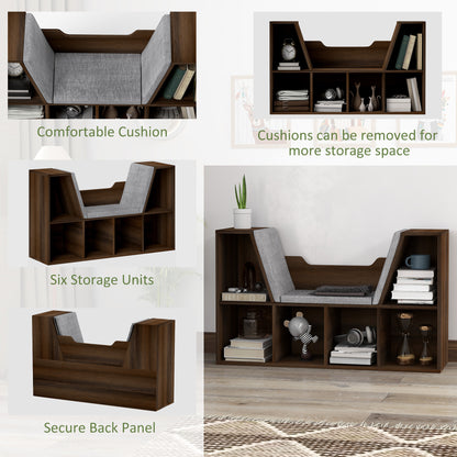 Bookcase Storage Shelf with Cushioned Reading Seat, Cube Bookshelf Organizer for Bedroom Living Room, Chestnut