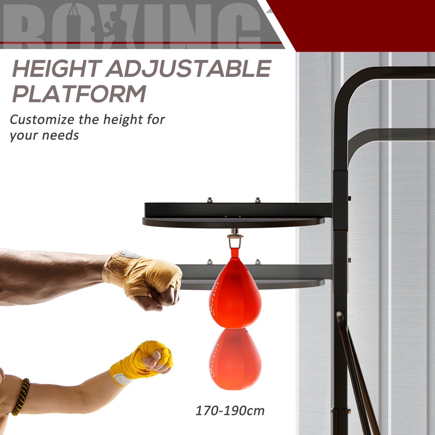 170-190cm Freestanding Boxing Punch Bag Hanger & Speed Ball Station Platform Hanging Frame Home Gym, Black