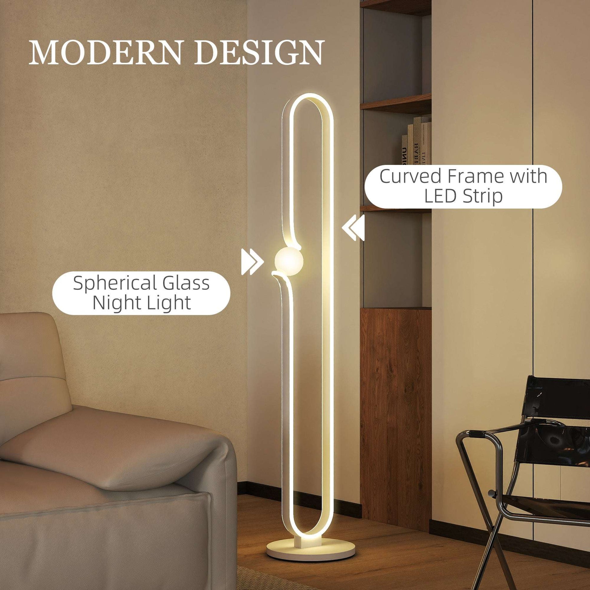LED Floor Lamp, Dimmable Floor Standing Lamp with Glass Night Light, Foot Switch for Living Room, Bedroom, Office, White