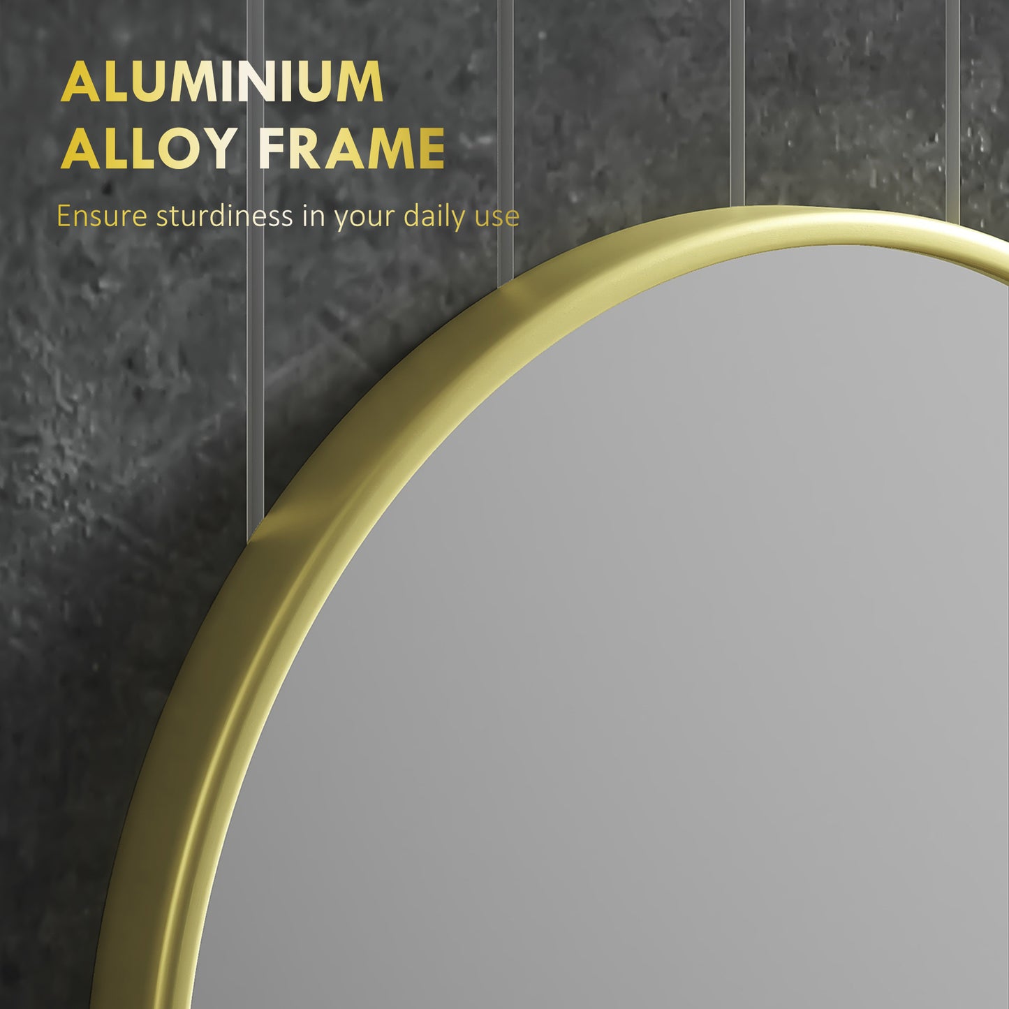 Round Bathroom Mirror, Modern Wall-mounted Vanity Mirror W/ Aluminium Frame, Easy Install Hook for Living Room, Entryway, 60 x 60cm, Gold Tone