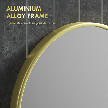 Round Bathroom Mirror, Modern Wall-mounted Vanity Mirror W/ Aluminium Frame, Easy Install Hook for Living Room, Entryway, 60 x 60cm, Gold Tone