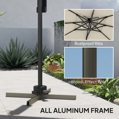 3.7 x 2.7 m Cantilever Parasol w/ 360° Rotation and Easy Tilt Adjustment, Aluminium Hanging Offset Outdoor Umbrella w/ Double Top and Cross Base, UPF50+ Hanging Sun Shade