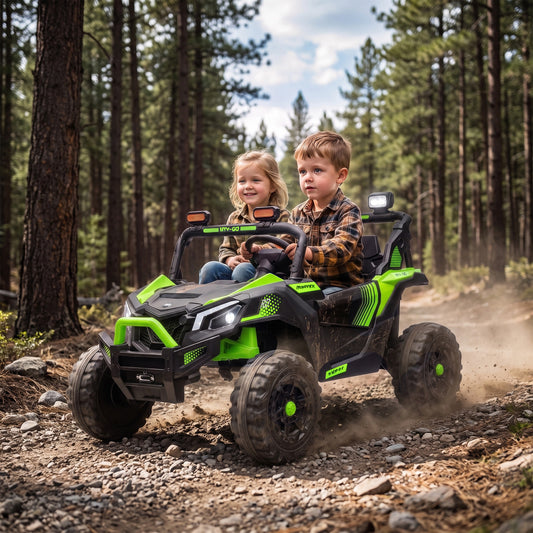 AIYAPLAY 24V 2-Seater Electric Ride-On UTV | Dual 120W Motors | Parent Remote & Suspension | LED Lights & USB Music | Green, Black or Pink | Ages 3–8