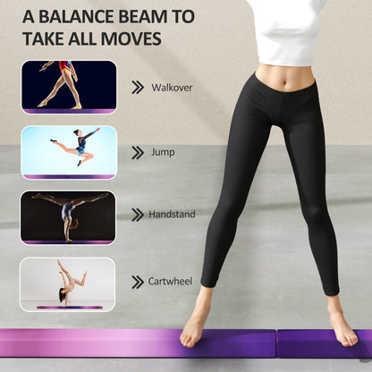 SPORTNOW Folding Gymnastics Floor Balance Beam | Purple & Pink | 236x10cm | Folds to 120cm | EVA Foam Core | 10cm Top 15cm Anti-Slip Base | Hook & Loop | 80kg | Age 3+ | Home Gym