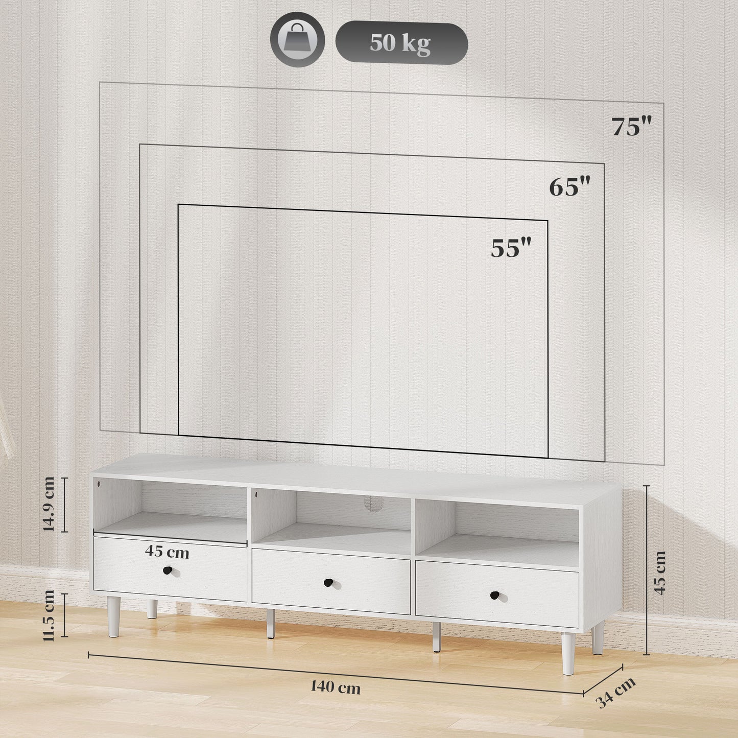 Multi-Storage Minimal TV Stand - White