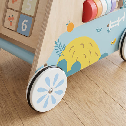 Wooden Baby Walker | Detachable Double-Sided Activity Board, Push-Along Learning Toy with Storage | 1-3 Years | Natural Finish