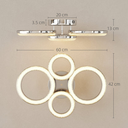 LED Ceiling Light, Modern 4 Rings Ceiling Lamp with Wall Switch Control, 40W 4350lm Flush Mount Ceiling Light with 3500K/4500K/6000K Colour Temperatures, Silver Tone