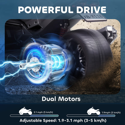 12V Kids Electric Ride On Car with 3 Wheeler, MP3 Player, Horn, 2 Speeds, LED Lights for Boys & Girls Ages 3-8