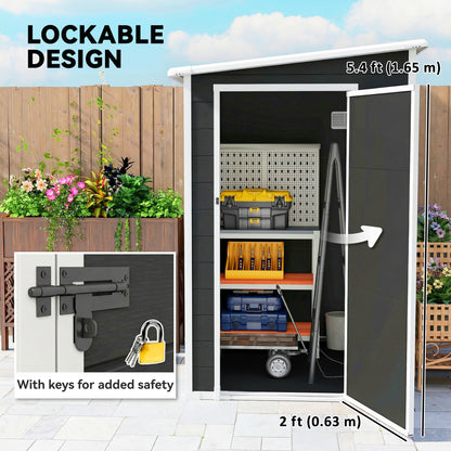 Aluminium Alloy & PP Lean-To Garden Storage Shed | Lockable Door | Lock & 3 Keys | Window | Vent | Sloped Roof | 40kg/m² Snow Rating | 122x149x192cm | 1.54m² | Black