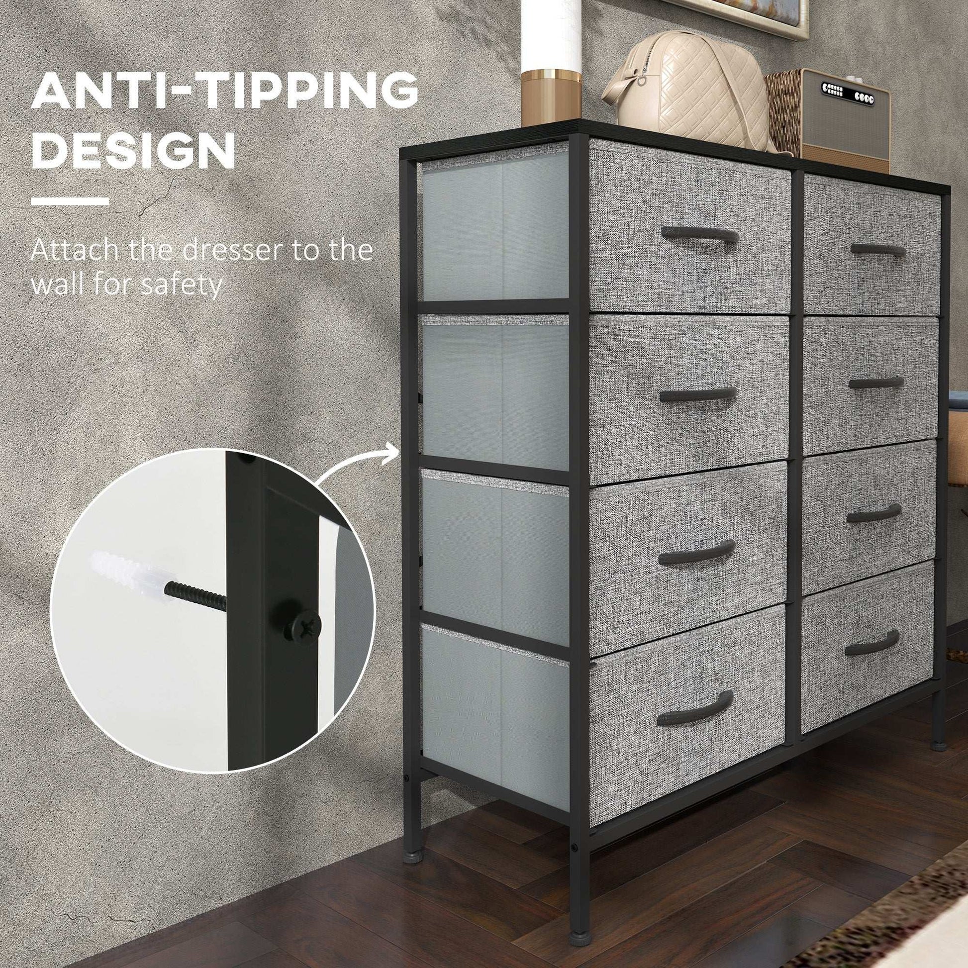 Fabric Chest of Drawers, Storage Bedroom Dresser with 8 Fabric Drawers, Steel Frame and Wooden Top for Nursery, Living Room, Hallway, Black