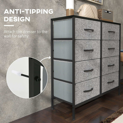 Fabric Chest of Drawers, Storage Bedroom Dresser with 8 Fabric Drawers, Steel Frame and Wooden Top for Nursery, Living Room, Hallway, Black