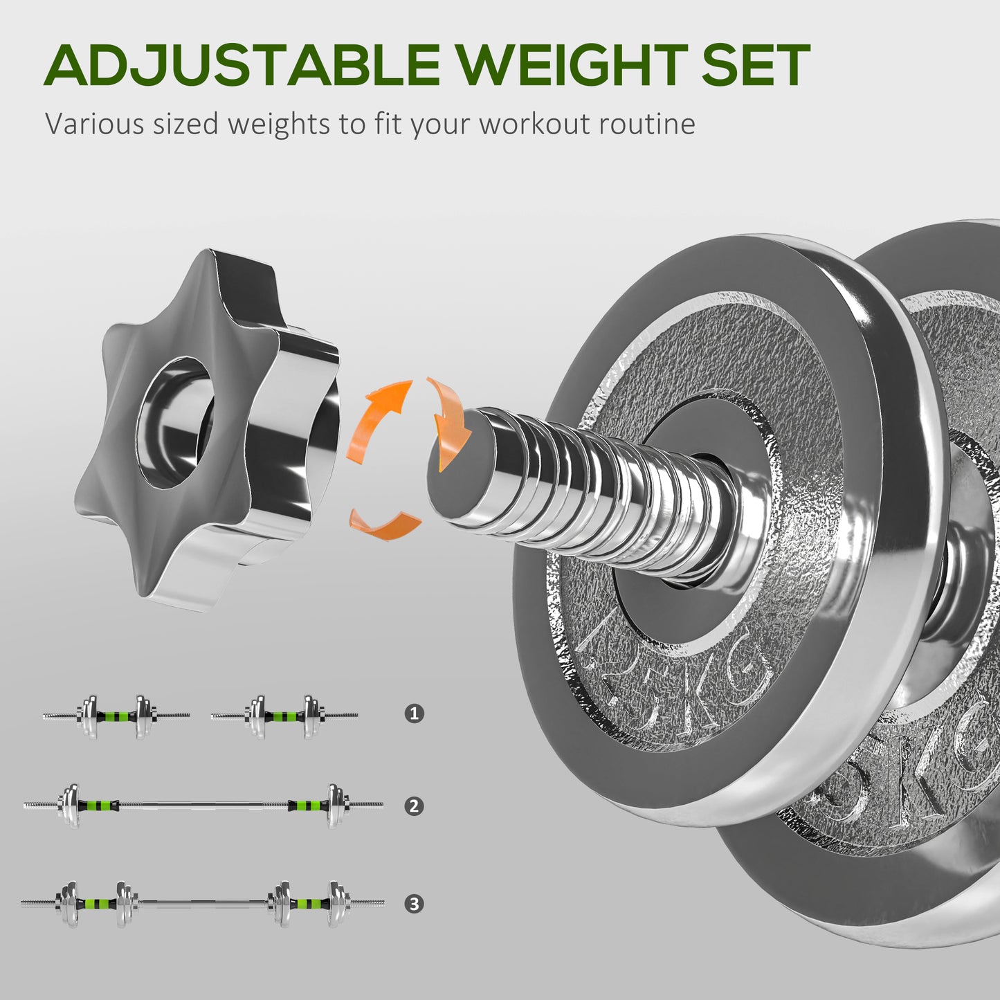 20kg Adjustable Weights Dumbbells Set, 2-in-1 Dumbbells and Barbell with Non-slip Handle, Free Weights Set for Home Gym