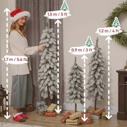 Set of 3 Pencil Flocked Christmas Tree, 3ft 4ft 5ft