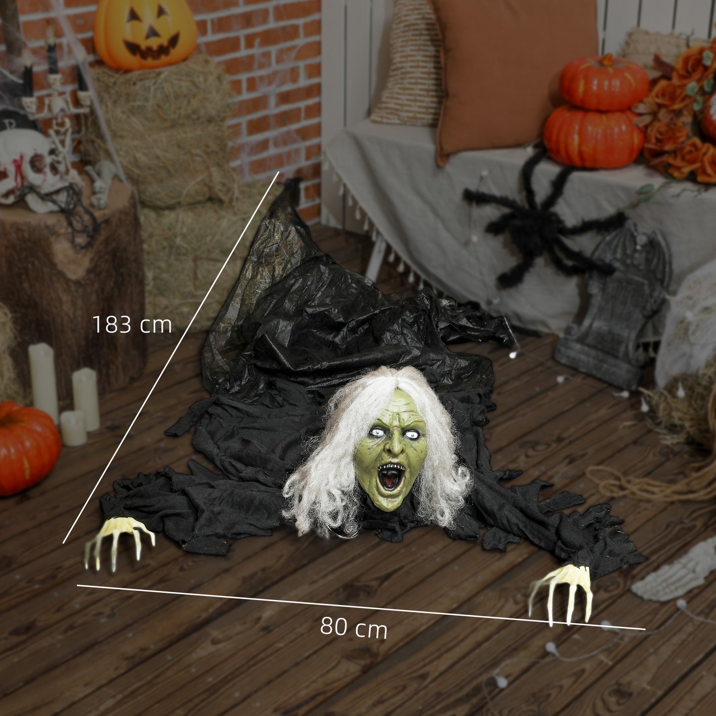 183 cm Life Size Halloween Animated Crawling Zombie with Glowing LED Eyes, Scary Halloween Decorations, Battery Operated, Indoor Outdoor Party Props